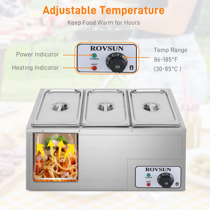 ROVSUN 21 QT 600W 110V 3-Pan Electric Steam Table Food Warmer Countertop