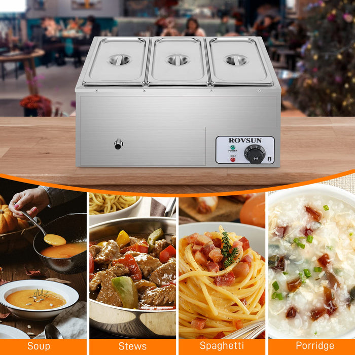 ROVSUN 21 QT 600W 110V 3-Pan Electric Steam Table Food Warmer Countertop